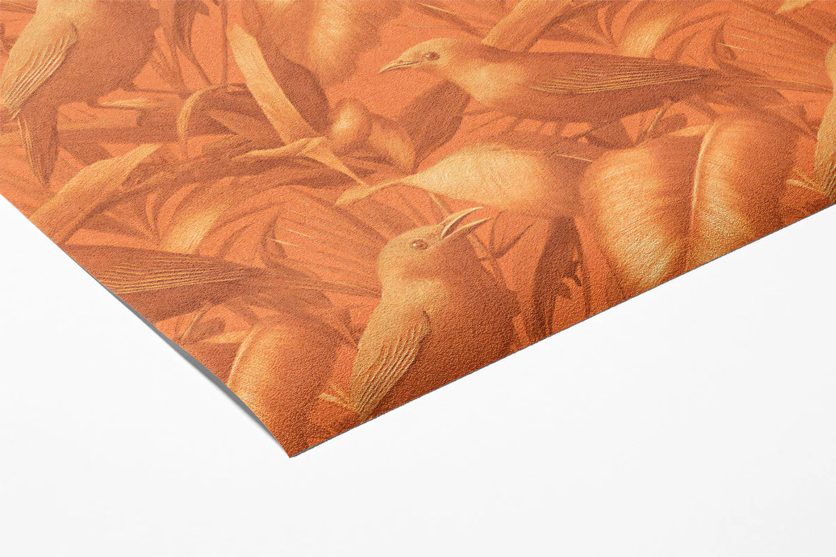 Monochromatic Bird and Leaf Mural Wallpaper —Warm Rustic Botanical Mural Wallpaper - room preview 03