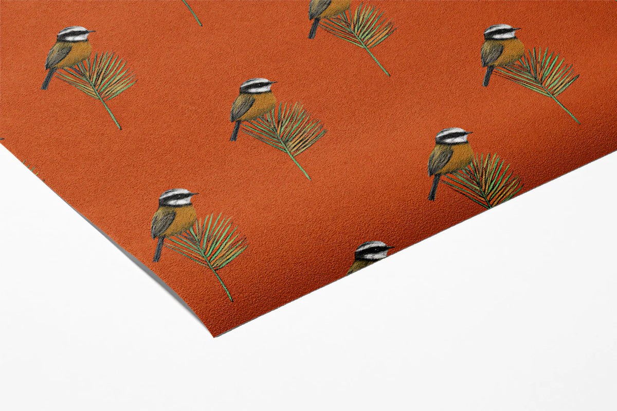 Small Botanical Bird Mural Wallpaper — Burnt Orange Folk Art Mural Wallpaper - room preview 03