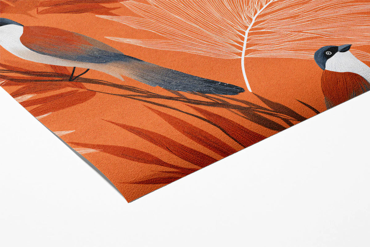 Birds and Botanical Leaf Mural Wallpaper — Vibrant Terracotta Print Mural Wallpaper - room preview 03