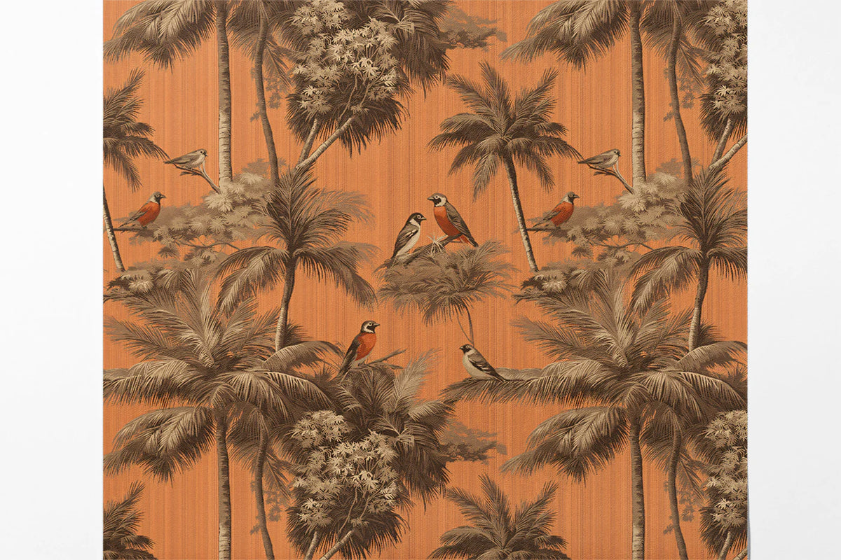 Tropical Birds and Palms Mural Wallpaper — Terracotta Botanical Mural Wallpaper - room preview 03