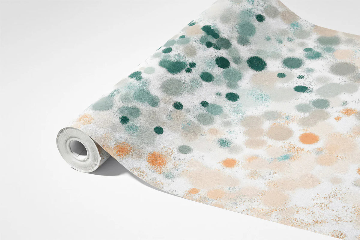 Abstract Speckle Mural Wallpaper — Soft Teal and Peach Hues Mural Wallpaper - room preview 03
