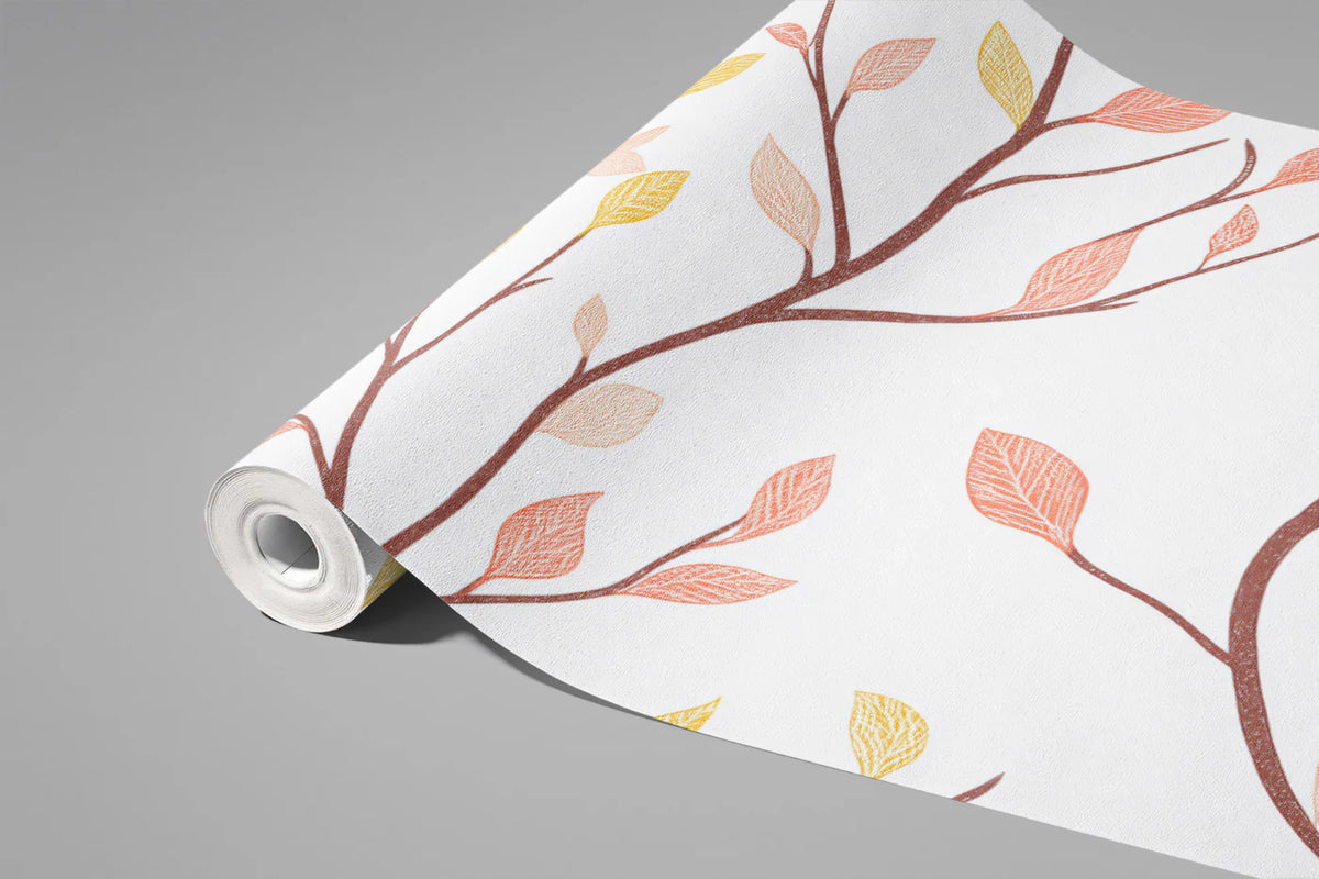 Minimalist Twig and Leaf Mural Wallpaper — Soft Botanical Print Mural Wallpaper - room preview 03