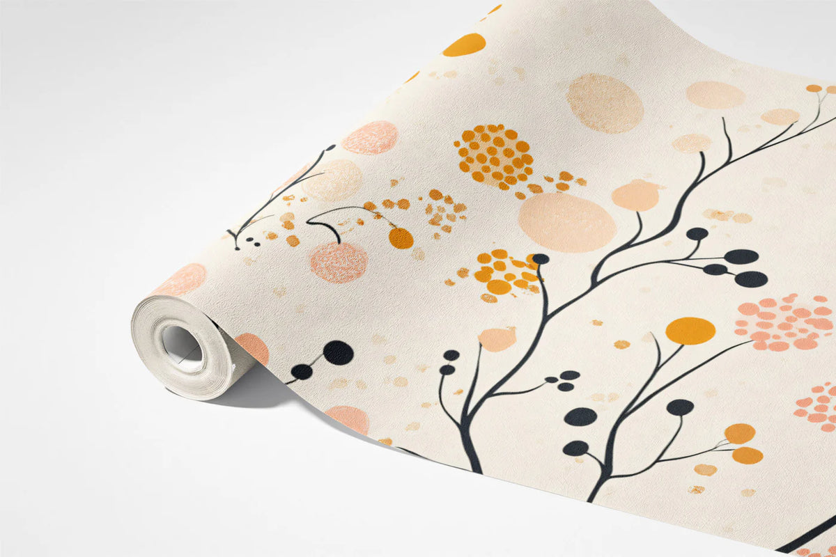 Abstract Branch & Blossom Mural Wallpaper — Modern Botanical Mural Wallpaper - room preview 03