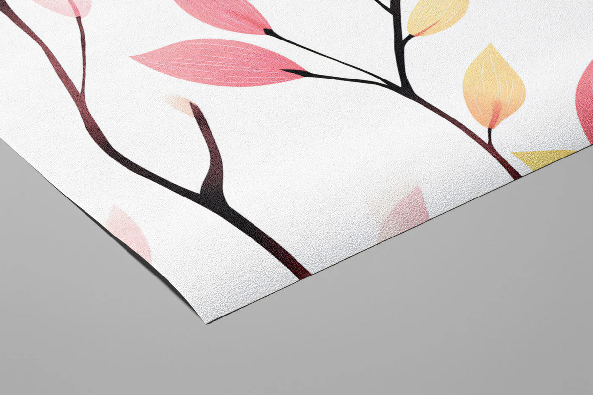 Minimalist Botanical Branch Mural Wallpaper — Pink and Yellow Mural Wallpaper - room preview 03