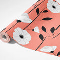 Graphic Floral Mural Wallpaper in Coral and Black Mural Wallpaper - room preview 03