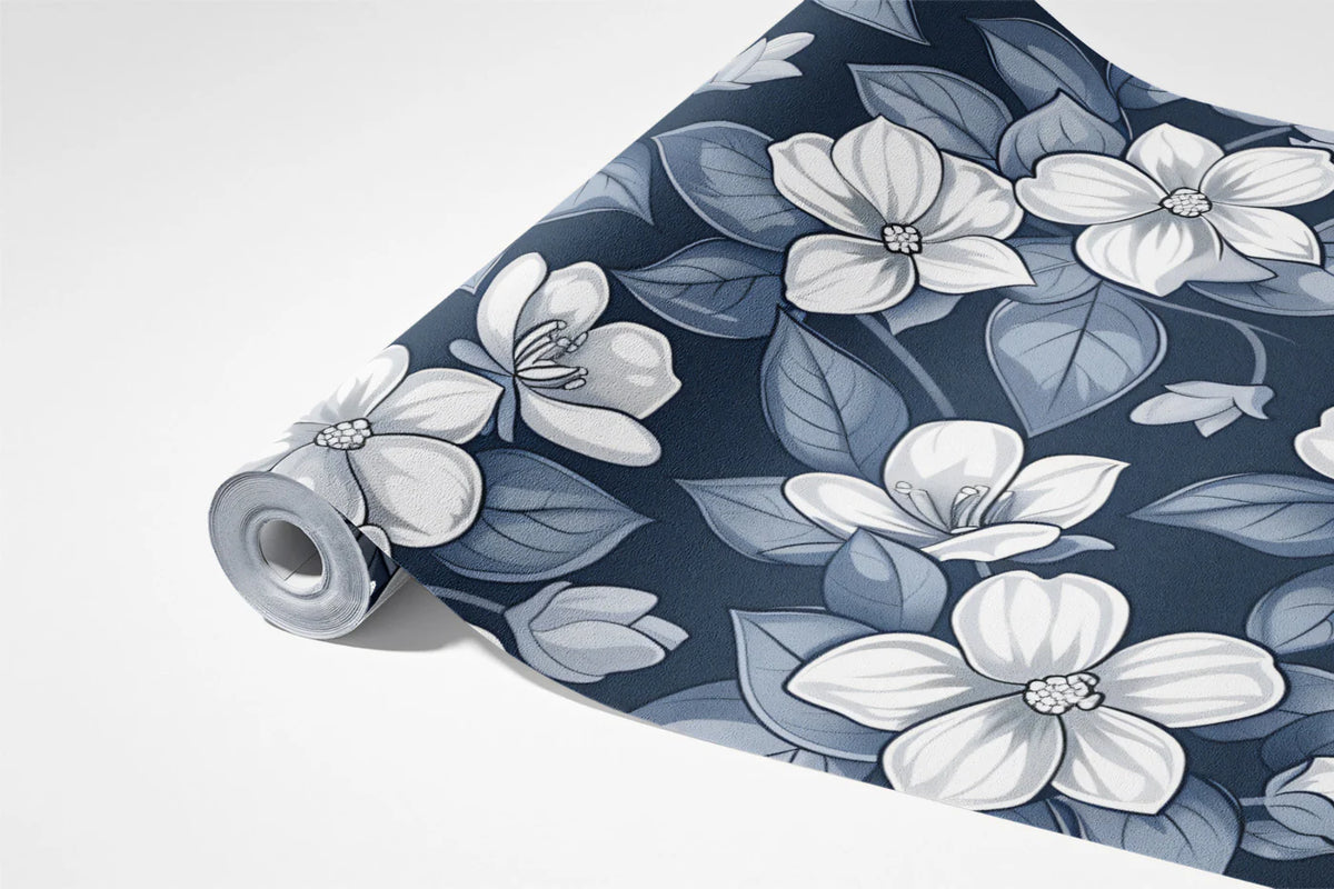 Midnight Floral Botanical Mural Wallpaper — Classic Illustration Mural Wallpaper - room preview 03