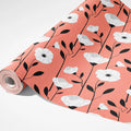 Graphic Poppy Floral Mural Wallpaper — Modern Coral and Black Print Mural Wallpaper - room preview 03