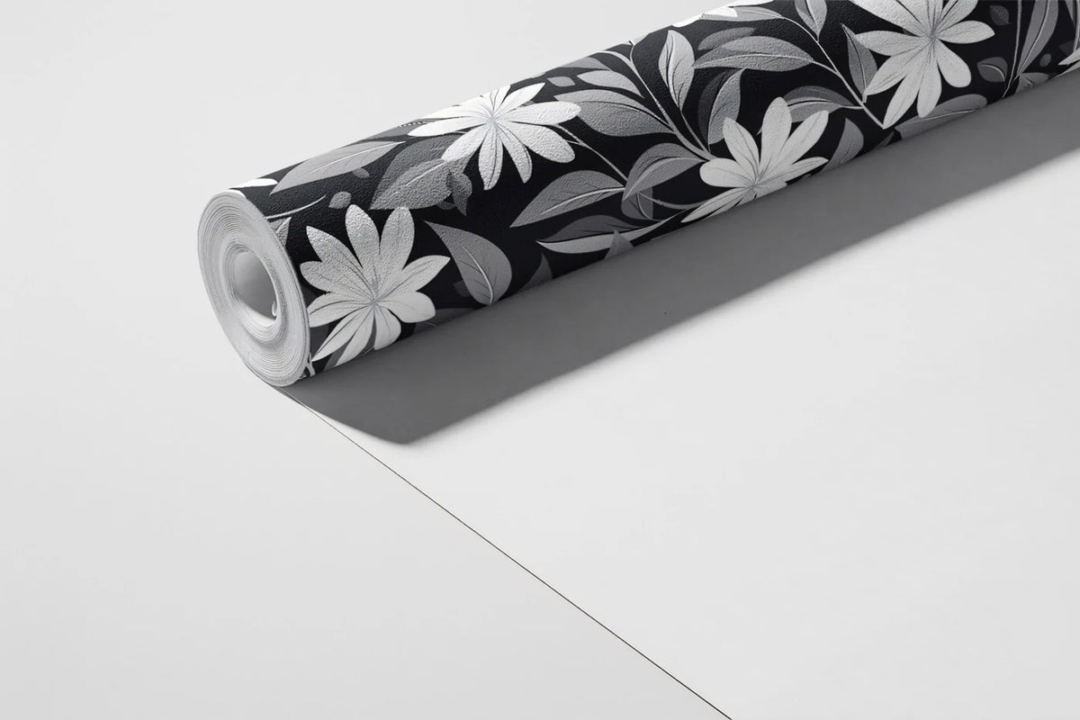 Monochrome Wildflower Mural Wallpaper — Botanical Line Art Mural Wallpaper - room preview 03