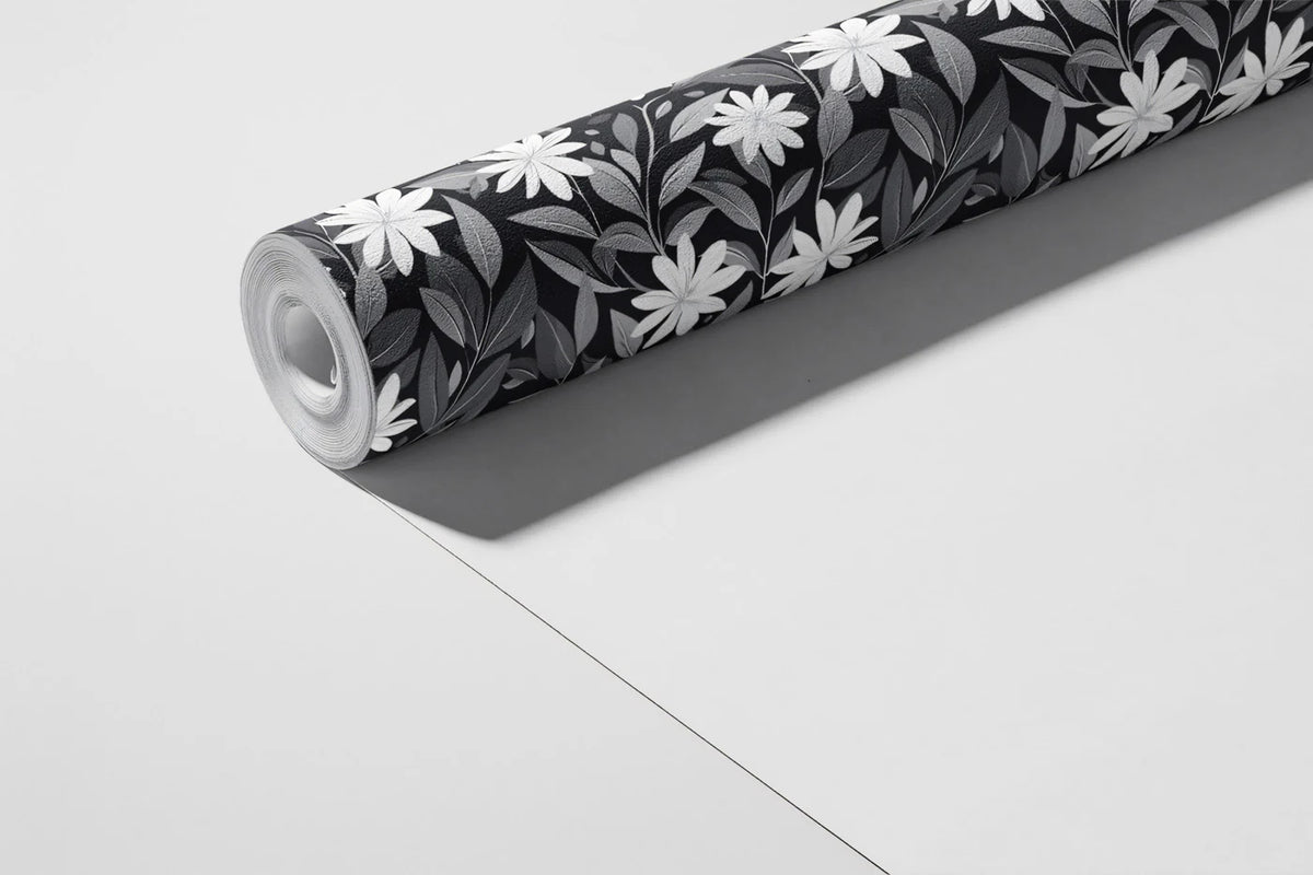 Monochrome Wildflower Garden Mural Wallpaper — Classic Floral Print Mural Wallpaper - room preview 03