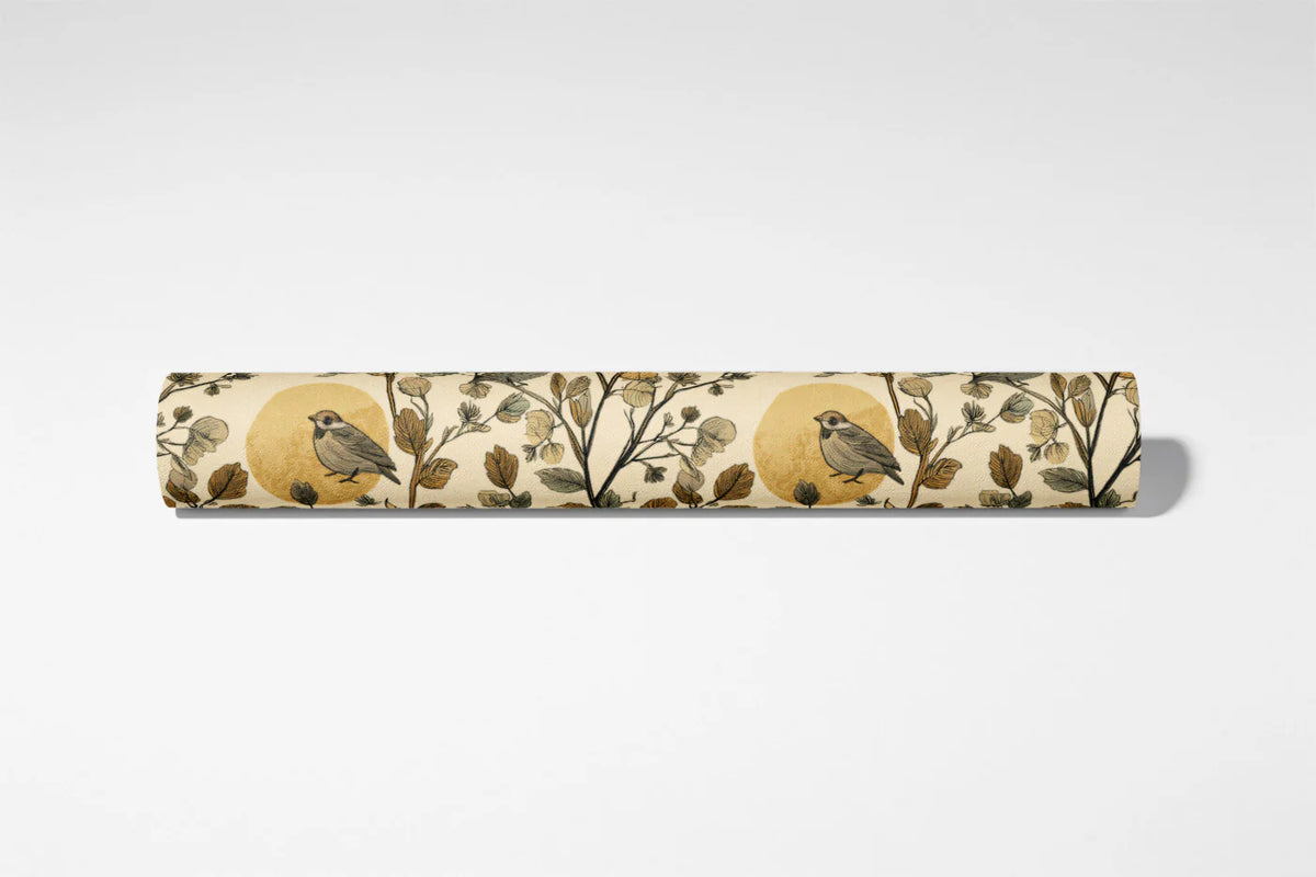 Autumnal Bird and Branch Mural Wallpaper in Golden Ochre Mural Wallpaper - room preview 03
