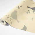 Stylized Bird and Crescent Moon Mural Wallpaper — Soft Cream Mural Wallpaper - room preview 03