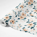Watercolor Floral Mural Wallpaper in Peach and Teal Mural Wallpaper - room preview 03
