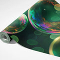 Iridescent Bubble Bokeh Mural Wallpaper — Ethereal Green Glow Mural Wallpaper - room preview 03