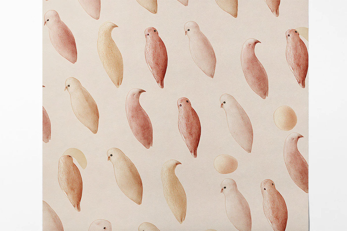 Minimalist Bird Mural Wallpaper in Soft Pastel Watercolor Tones Mural Wallpaper - room preview 03