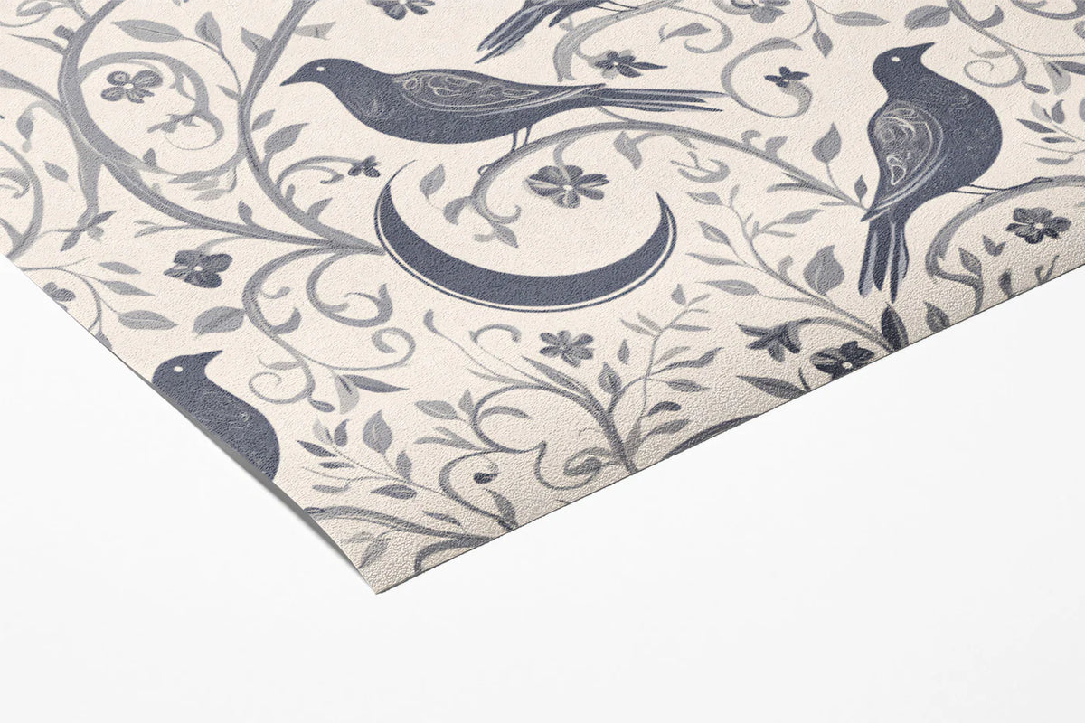 Crescent Moon & Perched Bird Mural Wallpaper —Monochromatic Sketch Mural Wallpaper - room preview 03