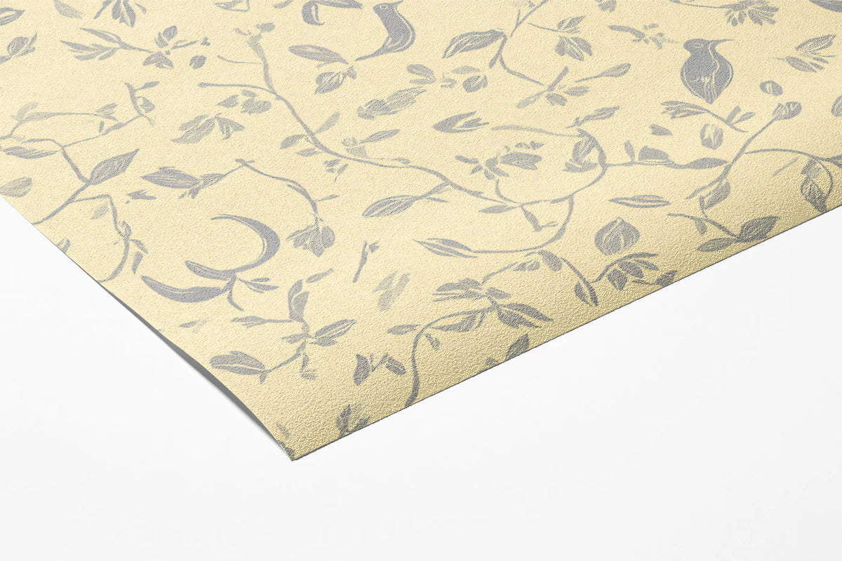 Garden Bird and Willow Branch Mural Wallpaper in Lemon Yellow Mural Wallpaper - room preview 03