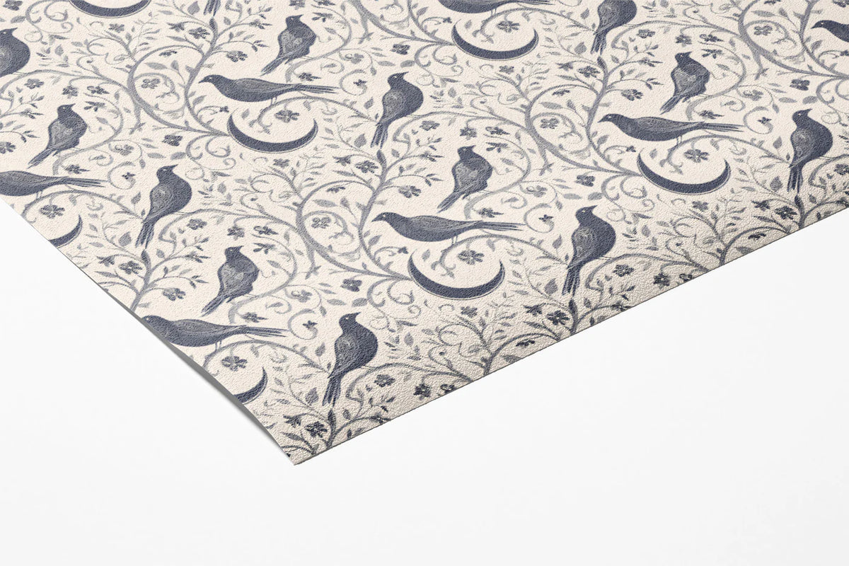 Crescent Moon and Perching Bird Mural Wallpaper —Monochromatic Mural Wallpaper - room preview 03