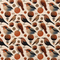 Folk Bird and Circle Mural Wallpaper — Whimsical Earthy Pattern Mural Wallpaper - room preview 03