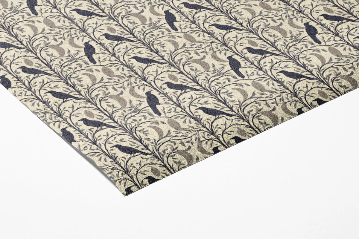 Stylized Bird and Branch Mural Wallpaper in Charcoal and Sand Mural Wallpaper - room preview 03