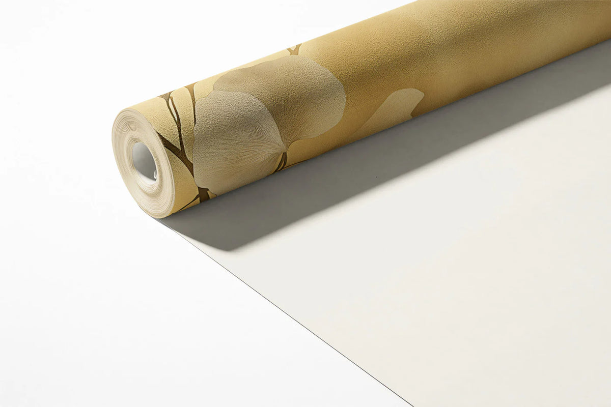 Ginkgo Biloba Gold Mural Wallpaper — Soft Ethereal Botanical Mural Wallpaper - room preview 03