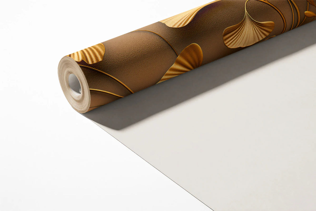 Sculptural Ginkgo Leaf Mural Wallpaper — Warm Gold and Tan Mural Wallpaper - room preview 03