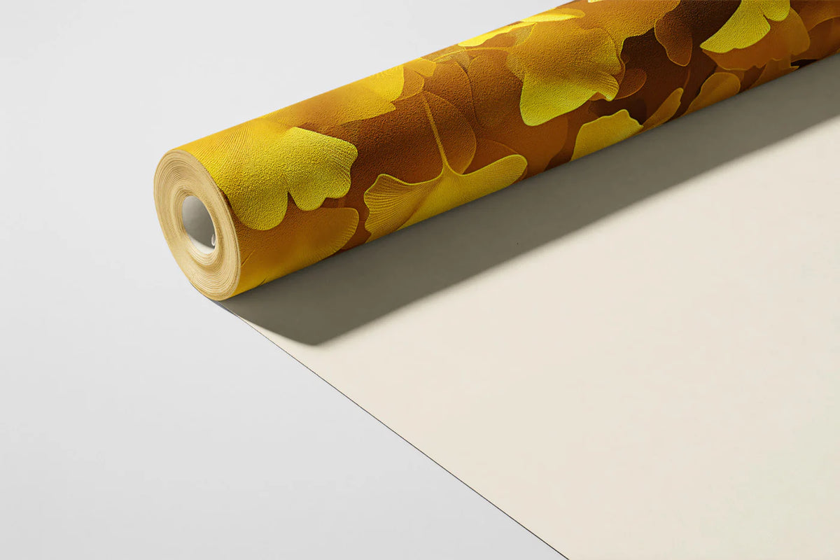 Golden Ginkgo Leaf Mural Wallpaper —Vibrant Autumnal Pattern Mural Wallpaper - room preview 03