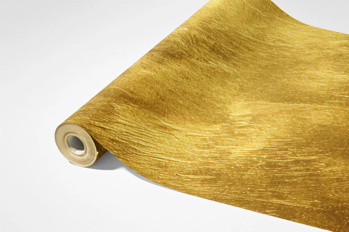 Brushed Gold Abstract Mural Wallpaper — Luminous Metallic Finish Mural Wallpaper - room preview 03