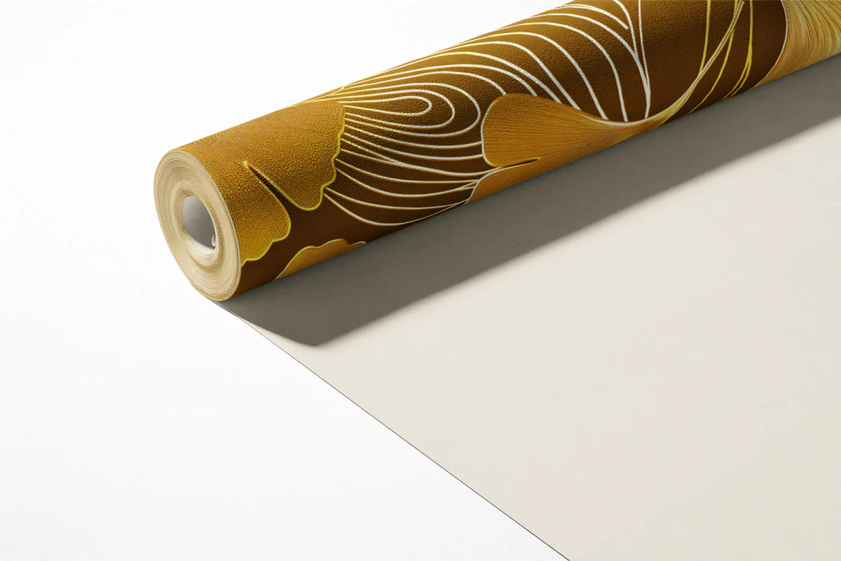 Gilded Ginkgo Leaf Mural Wallpaper — Opulent Metallic Design Mural Wallpaper - room preview 03
