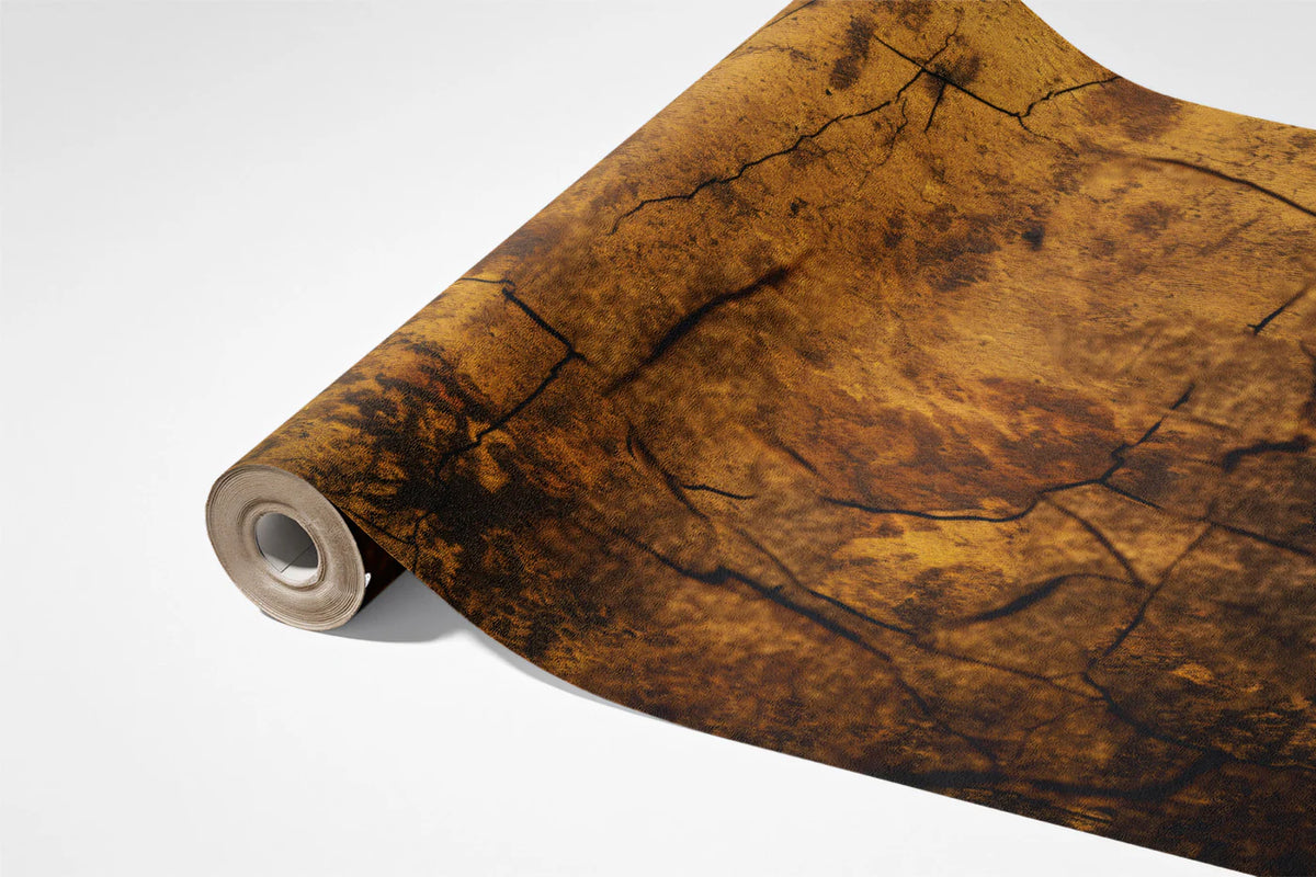 Aged Ochre Crackle Mural Wallpaper — Weathered Industrial Texture Mural Wallpaper - room preview 03