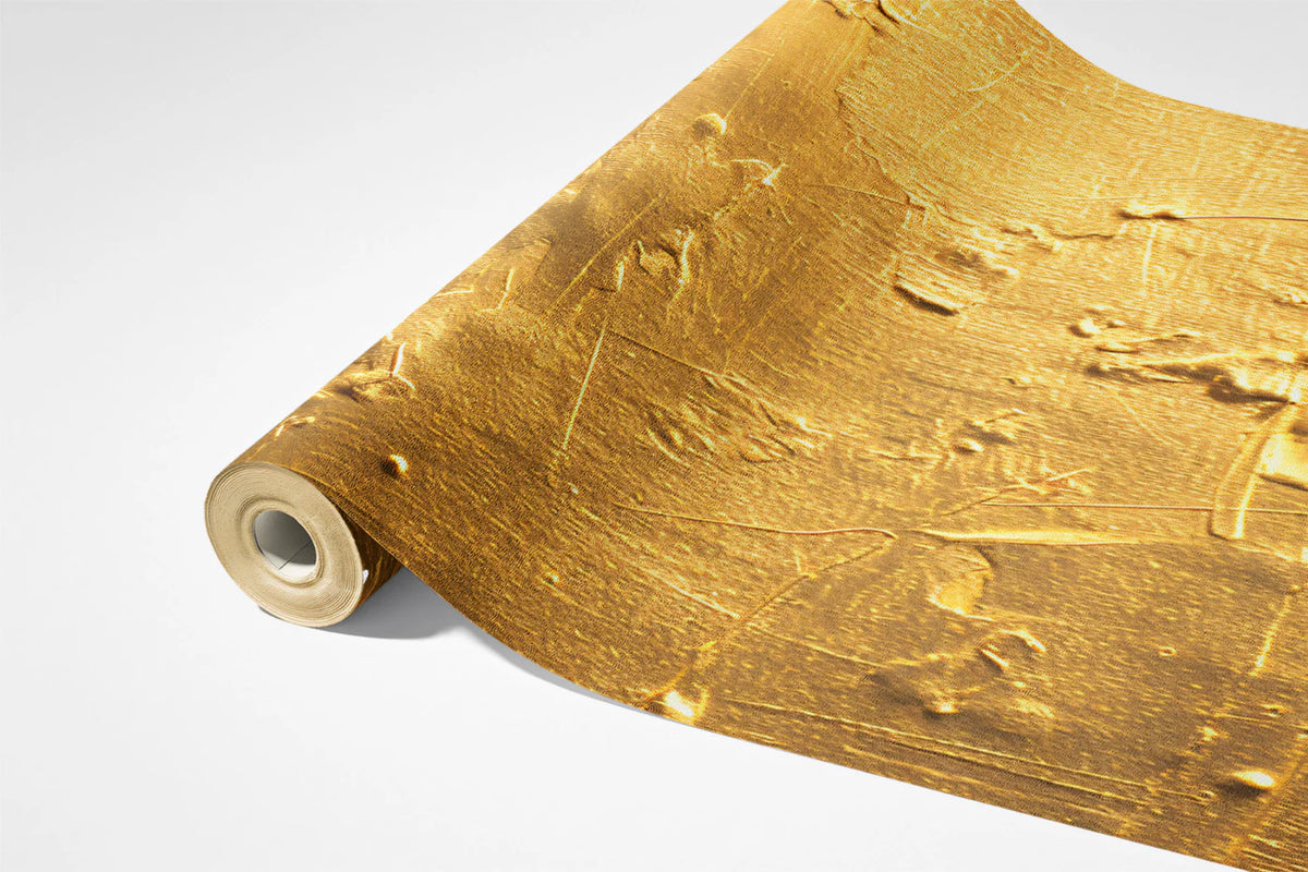 Metallic Gold Impasto Mural Wallpaper — Textured Abstract Art Mural Wallpaper - room preview 03
