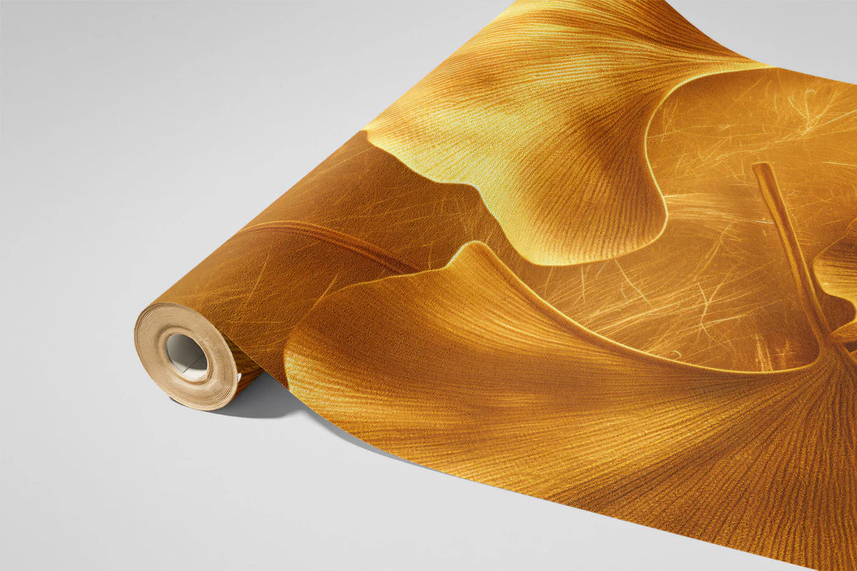 Gilded Ginkgo Leaf Mural Wallpaper — Metallic Gold Botanical Art Mural Wallpaper - room preview 03