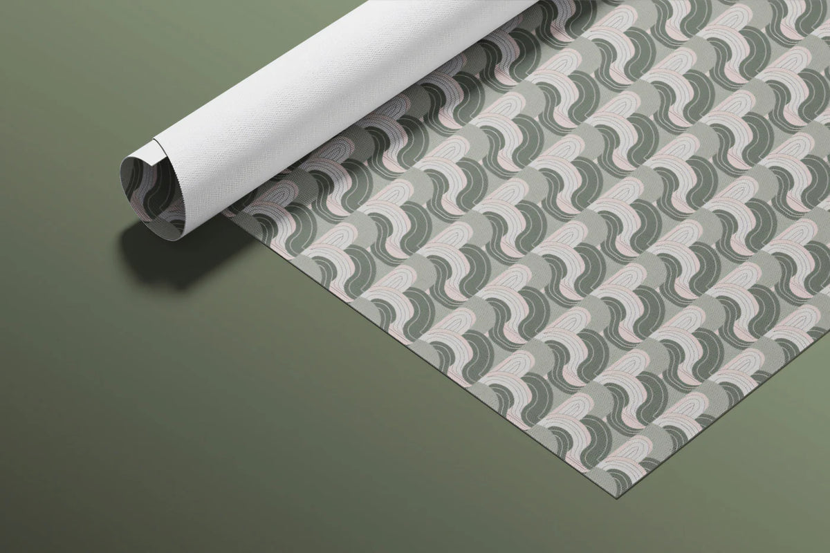 Interlocking Crescent Mural Wallpaper — Sage and Blush Geometric Mural Wallpaper - room preview 03