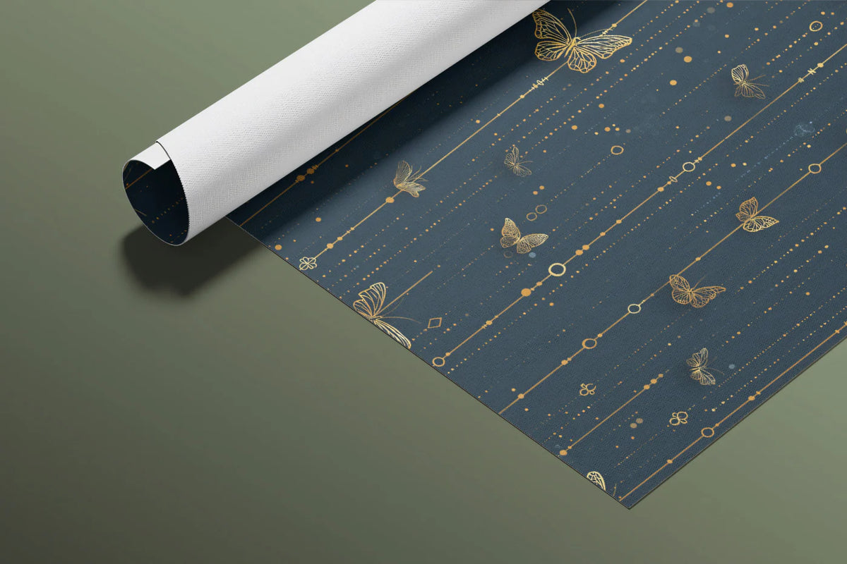 Gilded Butterfly Vertical Mural Wallpaper in Navy and Gold Mural Wallpaper - room preview 03