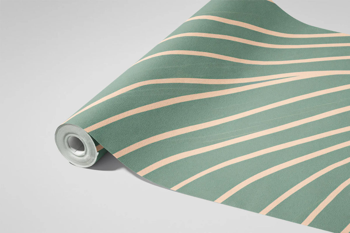 Wavy Line Mural Wallpaper in Sage Green and Soft Cream Mural Wallpaper - room preview 03