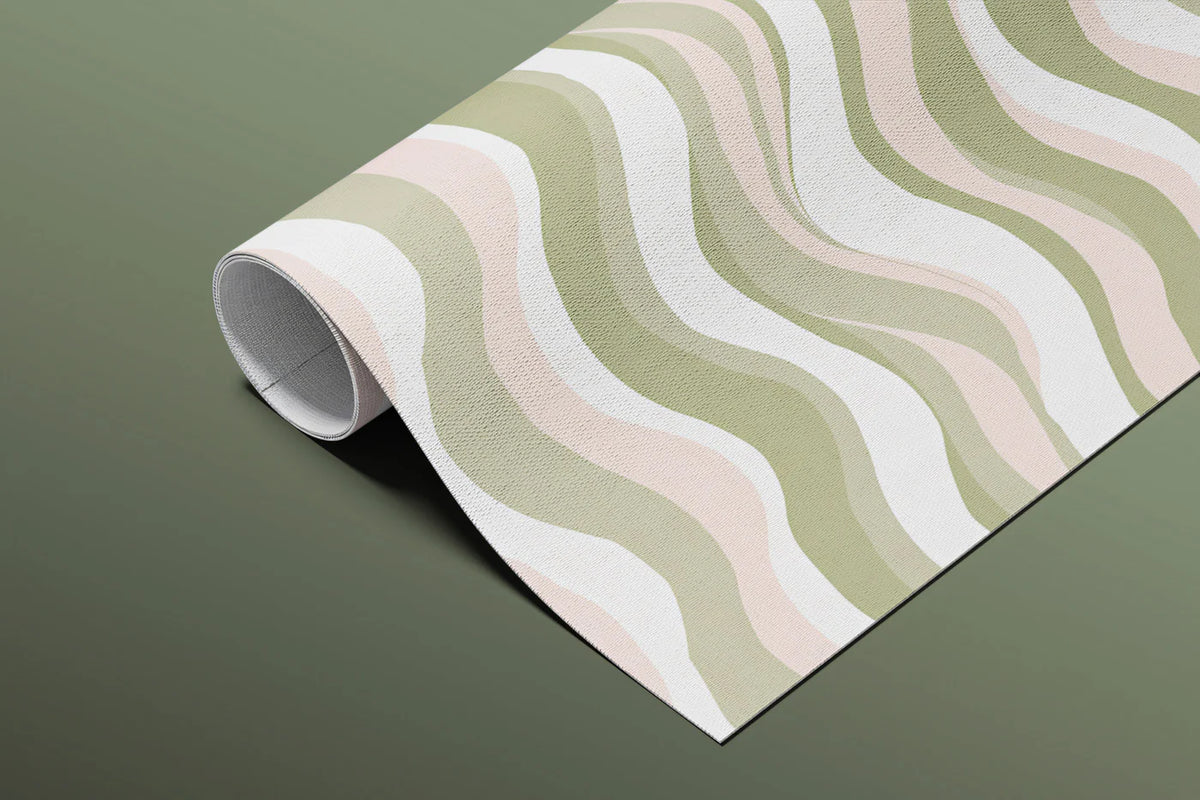 Hand-Drawn Wavy Stripe Mural Wallpaper in Sage and Blush Mural Wallpaper - room preview 03