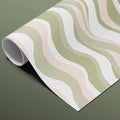Hand-Drawn Wavy Stripe Mural Wallpaper in Sage and Blush Mural Wallpaper - room preview 03