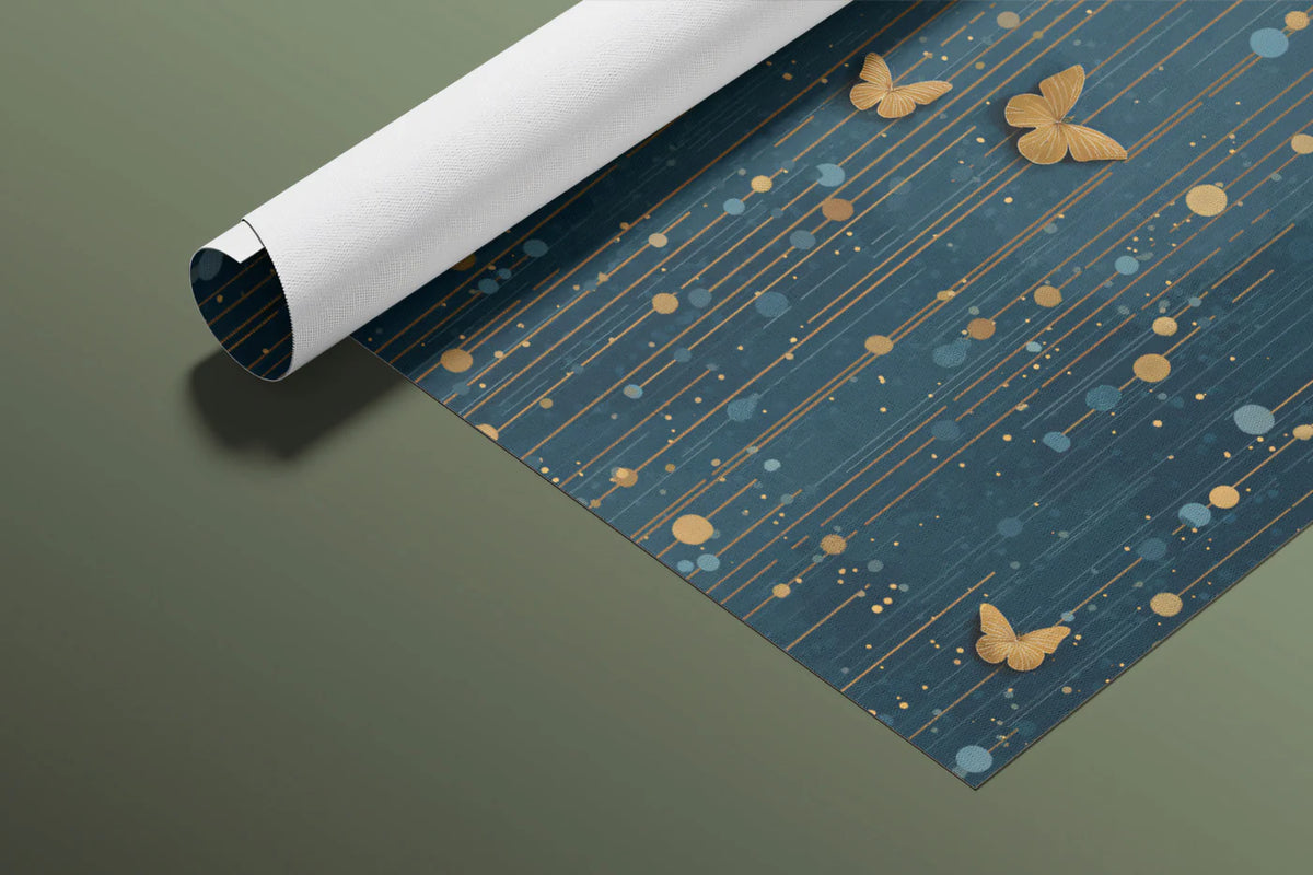 Gilded Butterfly Vertical Line Mural Wallpaper in Midnight Navy Mural Wallpaper - room preview 03