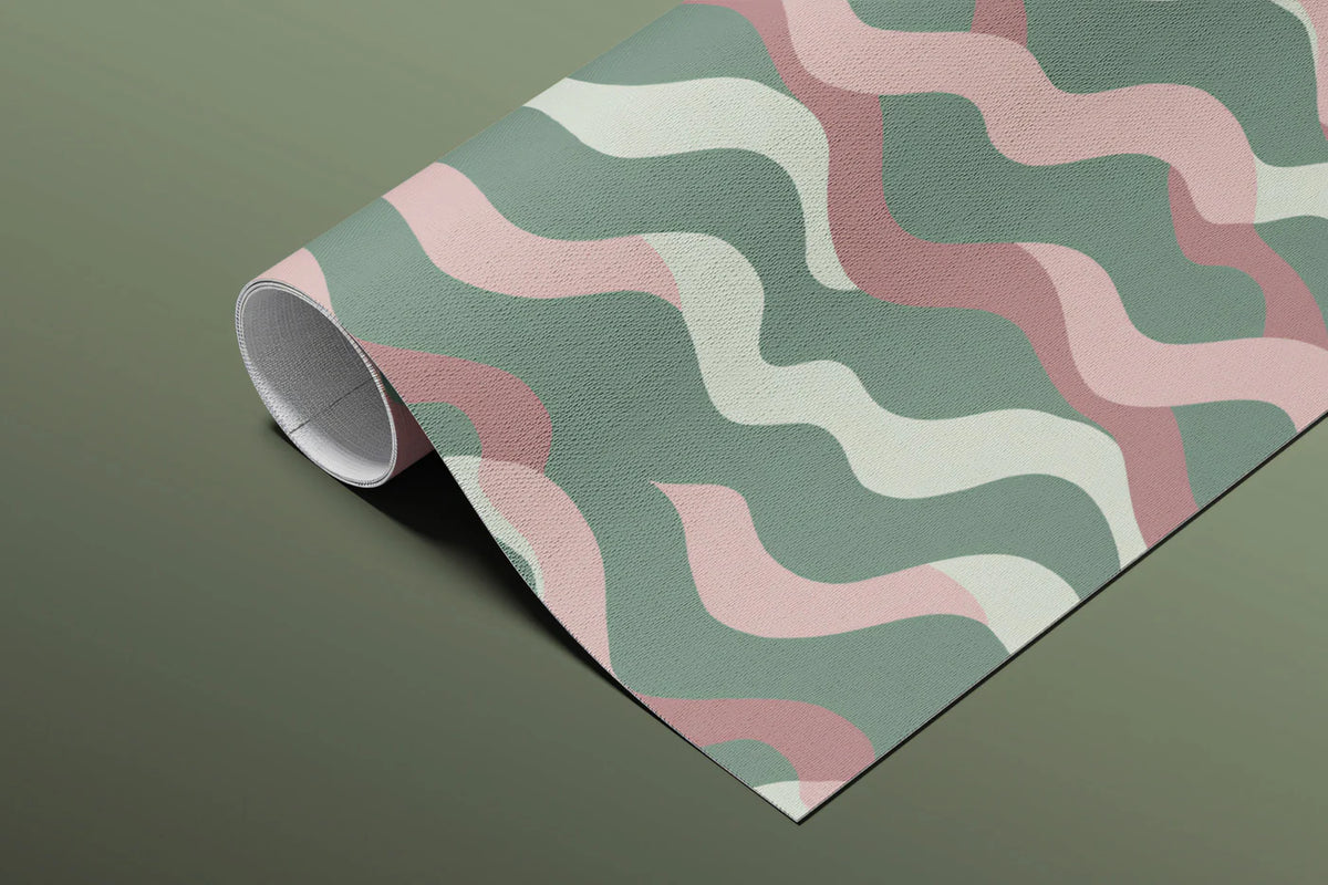 Retro Wavy Stripe Mural Wallpaper — Mid-Century Geometric Pattern Mural Wallpaper - room preview 03