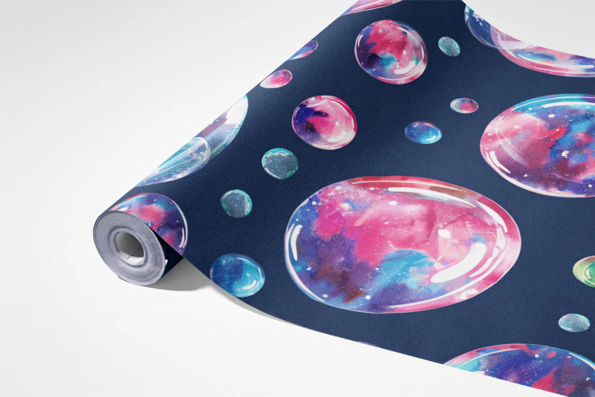 Watercolor Bubble Pattern Mural Wallpaper — Whimsical Navy Design Mural Wallpaper - room preview 03