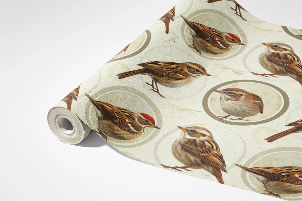 Sparrow Medallion Mural Wallpaper in Earthy Neutrals Mural Wallpaper - room preview 03