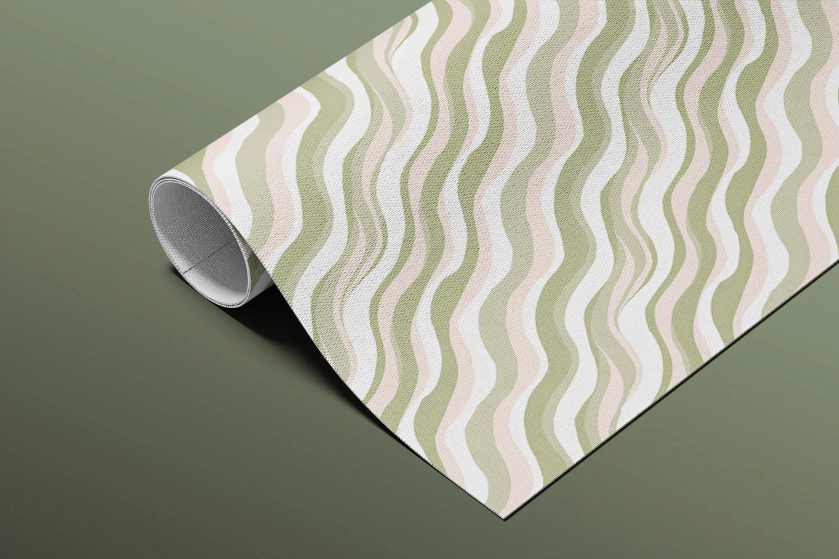 Diagonal Wavy Line Mural Wallpaper — Soft Sage and Blush Mural Wallpaper - room preview 03