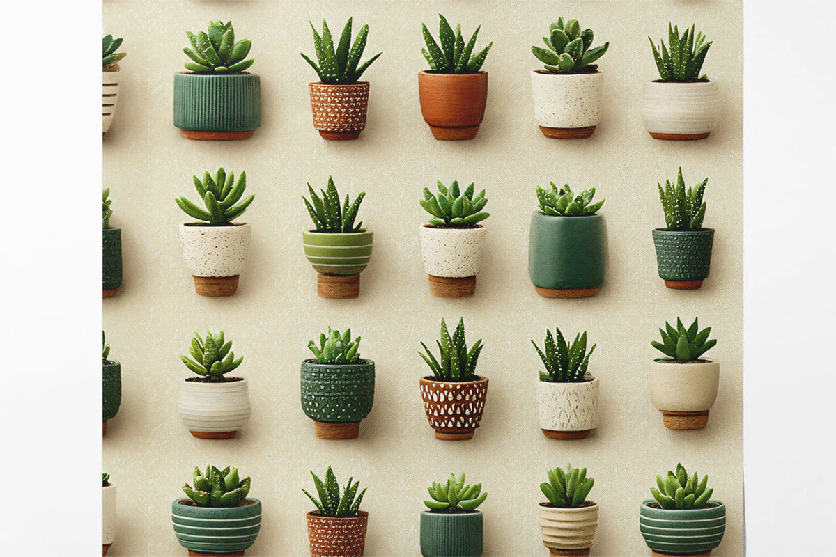 Potted Succulent Grid Mural Wallpaper — Modern Botanical Style Mural Wallpaper - room preview 03