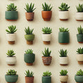 Potted Succulent Grid Mural Wallpaper — Modern Botanical Style Mural Wallpaper - room preview 03