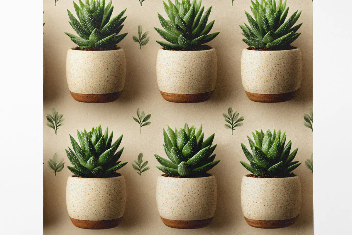 Potted Succulent Row Mural Wallpaper — Minimalist Organic Mural Wallpaper - room preview 03