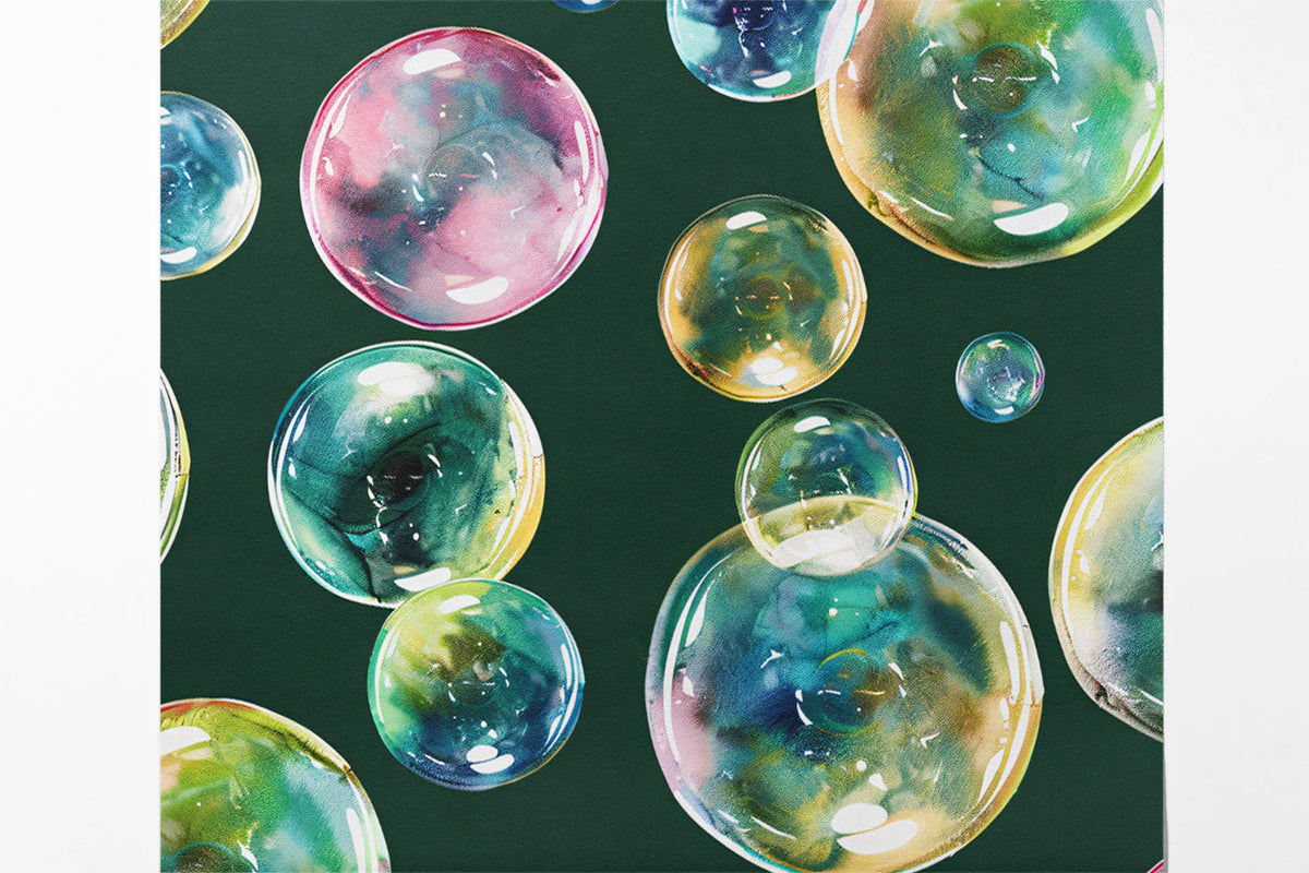 Watercolor Bubble Cluster Mural Wallpaper in Deep Forest Green Mural Wallpaper - room preview 03
