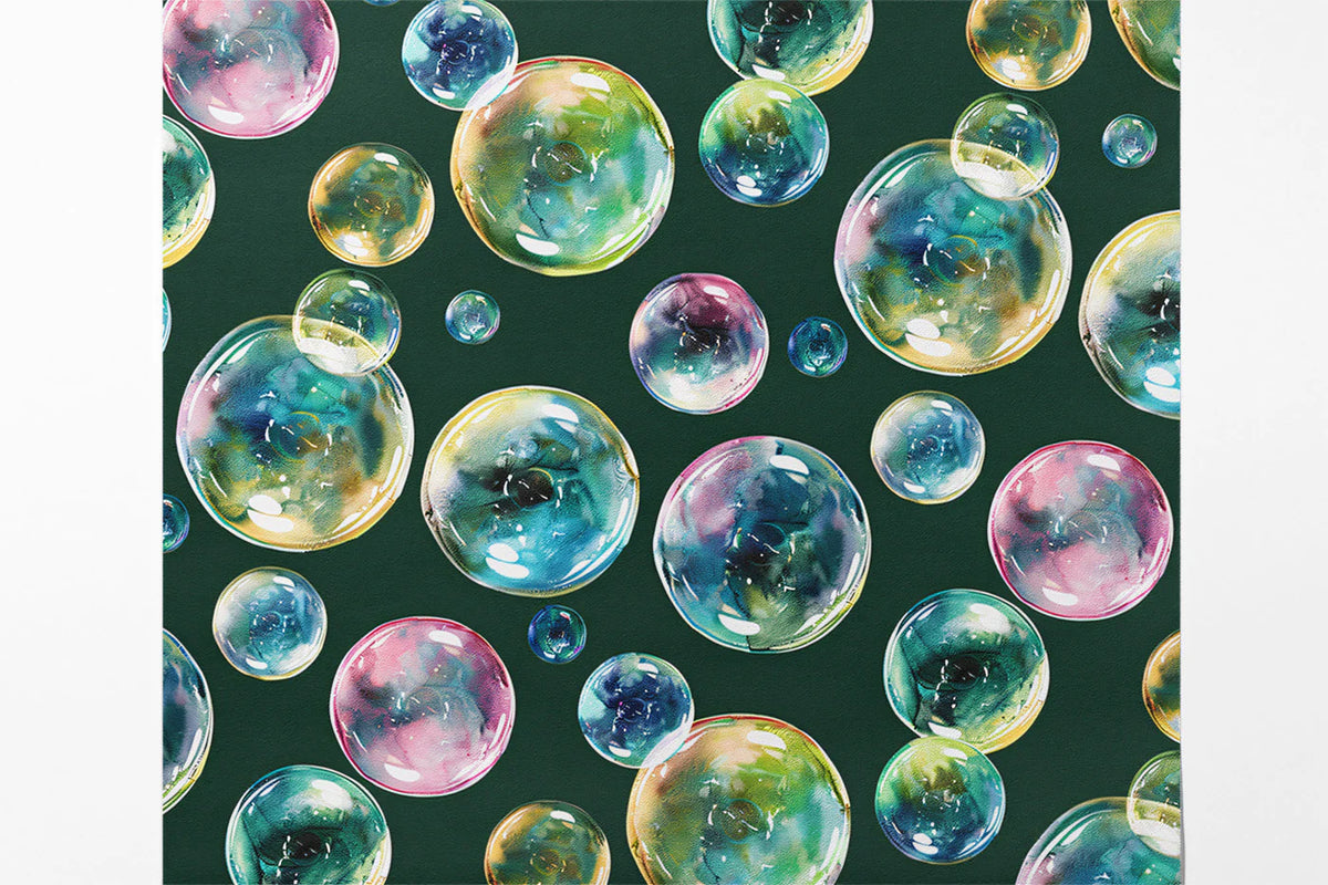 Floating Watercolor Bubble Mural Wallpaper — Deep Green Backdrop Mural Wallpaper - room preview 03