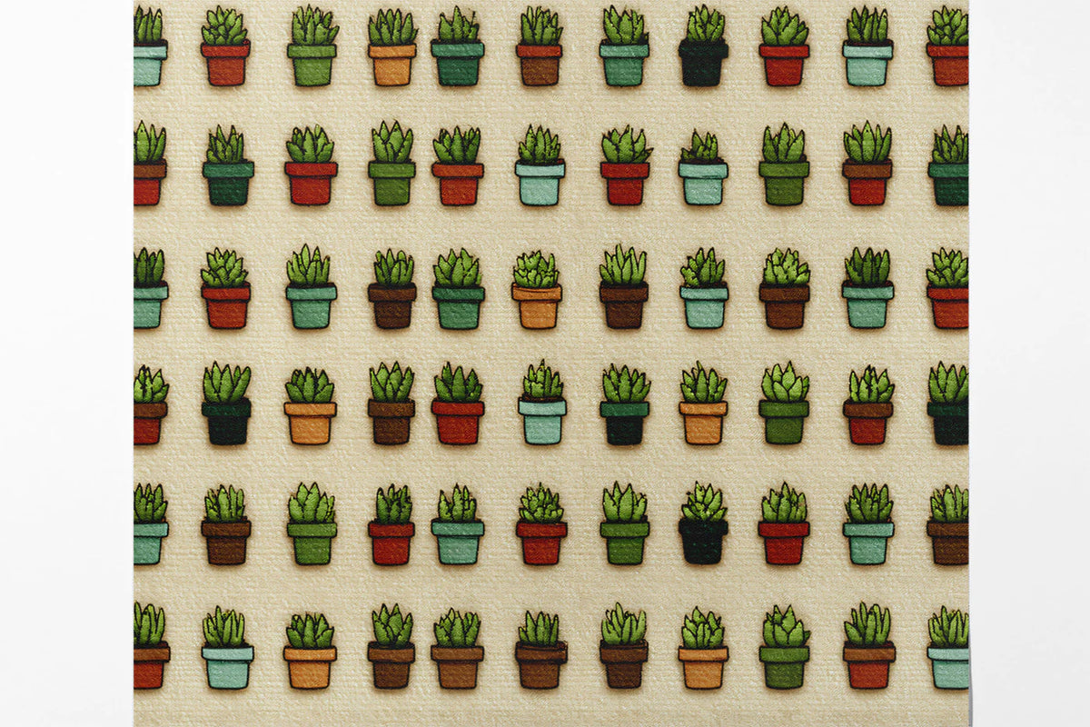 Potted Succulent Grid Mural Wallpaper —Whimsical Botanical Pattern Mural Wallpaper - room preview 03