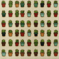 Potted Succulent Grid Mural Wallpaper —Whimsical Botanical Pattern Mural Wallpaper - room preview 03