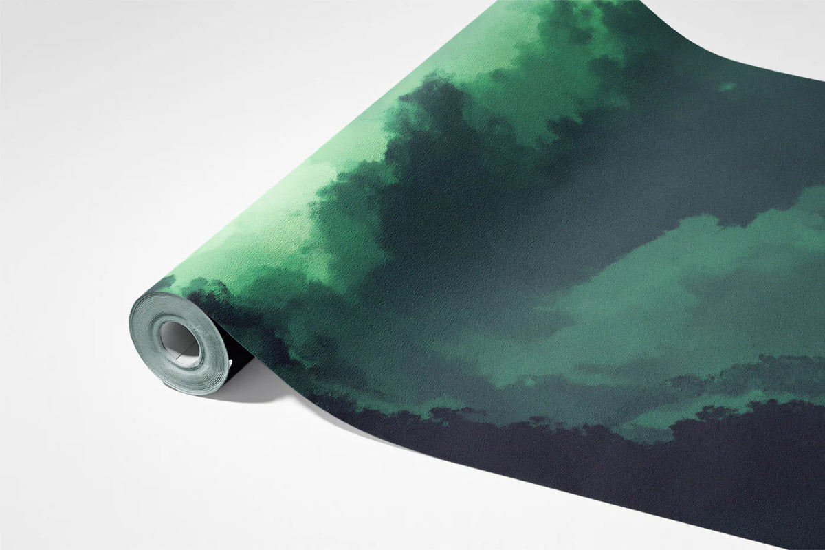 Ethereal Green Cloudscape Mural Wallpaper — Impressionist Style Mural Wallpaper - room preview 03