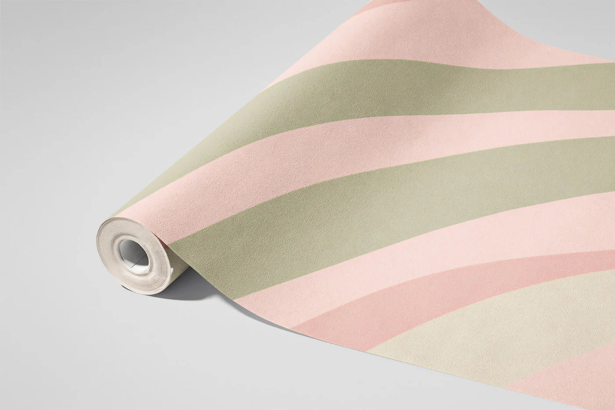Abstract Organic Stripe Mural Wallpaper — Sage and Blush Fluid Lines Mural Wallpaper - room preview 03